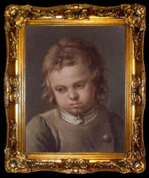 framed  unknow artist Portrait of a young boy,head and shoulders,wearing a grey smock and a green shirt, ta009-2